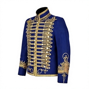 เสื้อแจ็คเก็ตผู้ชายปักลายสีน้ำเงิน ลายตัวอักษรสีทอง แขนเสื้อปกติ ทรงพอดีตัว สไตล์เครื่องแบบ - Product Image 3