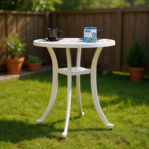 Table de patio en aluminium blanc, diamètre 18,9 pouces, utilisation extérieure, design contemporain durable - Product Image 2