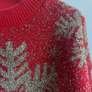 Suéter de punto grueso de poliéster con <span class=keywords><strong>cuello</strong></span> redondo y diseño de alce y copo de nieve personalizado para <span class=keywords><strong>mujer</strong></span>, estilo casual de invierno, talla grande - Product Image 4