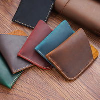 Dompet Kulit Asli Terbuka Portabel Grosir Minimalis Kulit Crazy Horse Vintage Unisex Kasual Kulit Sapi Tempat Kartu