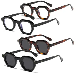 Square Eyewear Women Fashion Shades UV400 Trending Unique Retro Sunglasses Retro Brand Design Black Thick Polygon Men Spectacles