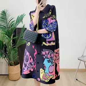 New Pleated 2024 Summer Printed Breasted Dress Elegant Loose Women's Fashionable Plus Size Women's Dress