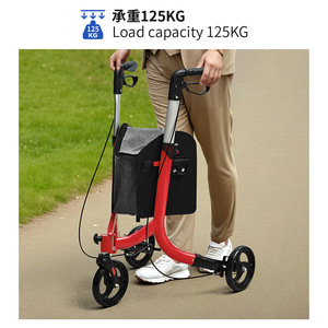 Elderly Three Wheeled <b>Walking</b> Aid Red Rollator With Bag <b>For</b> Outdoor Mobility And Fall Prevention - Product Image 4