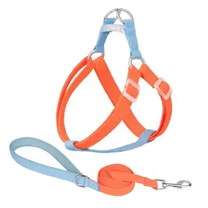 Gaya singkat Logo kustom OEM tali anjing kerah nilon lembut nyaman bersirkulasi antiselip tali katun Set harnes anjing peliharaan
