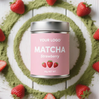 Poudre de Thé Matcha Vert de Qualité Cérémoniale Marque Privée OEM Boîte en Métal Matcha 30g 3A-6A Matcha Aromatisé Fraise