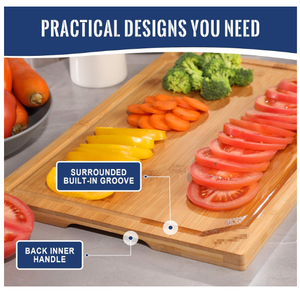 Jeu de 4 planches à découper en bambou extra larges pour la cuisine Planche à découper robuste avec rainure à jus Planche à découper en bambou - Product Image 3