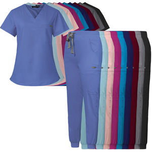 Industrial personalizado antiarrugas Scrub Set clásico Premium Unisex cuello en V Fit mujeres Jogger Medical Ceil uniforme azul - Product Image 2