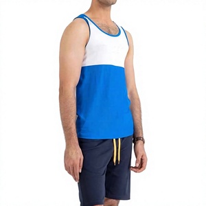 <b>Men's</b> Color Blocked Knitted Tank Top <b>White</b> Blue O-Neck Sleeveless Casual Breathable Polyester <b>Vest</b> - Product Image 4