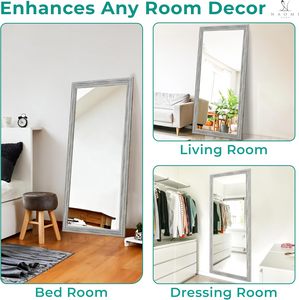 Miroir sur pied de style ferme avec cadre, 66 x 32 pouces, grand miroir sur pied, élégant, à poser ou à accrocher au mur, rustique - Product Image 3