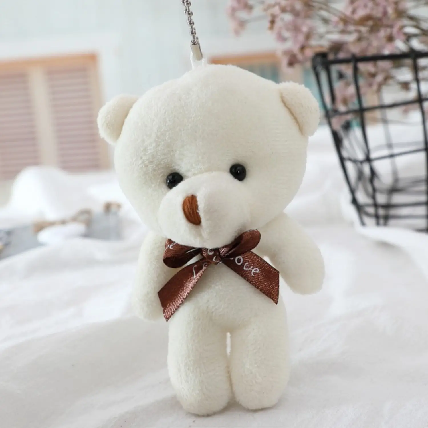 ขนาดเล็ก Push หมีขั้วโลกพวงกุญแจหมีน่ารักพวงกุญแจกระเป๋าเป้สะพายหลังจี้ตุ๊กตาของเล่นตุ๊กตาพวงกุญแจของขวัญวันเกิด