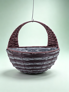 Panier suspendu rond tressé pour fleurs, jardinière tressée 3 couleurs avec grande poignée et doublure intérieure imperméable pour jardin - Product Image 5