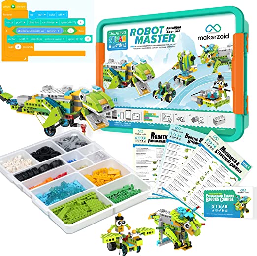 Makerzoid Coding Robot Kit Robot Master (Premium) 200 in 1, Robotics for STEM Education Toys Wedo 2.0 for Kids