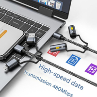 Extérieur 6 en 1 PD 60w 100w 240w charge lumière LED allumage transfert de données élevé nylon tressé type-c câble de données USB pour ordinateur