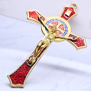 Croce cattolica grande ciondolo in metallo artigianato per decorazione della parete di casa inciso a tema angelo soggiorno appesa ornamenti Casting - Product Image 1