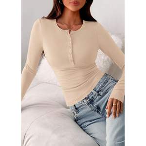 Camisetas Casuales de Manga Larga para Mujer, Otoño 2025, Cuello Redondo, Ajustadas, Estilo Henley, Básicas, para Salir, Conjuntos de Punto - Product Image 3