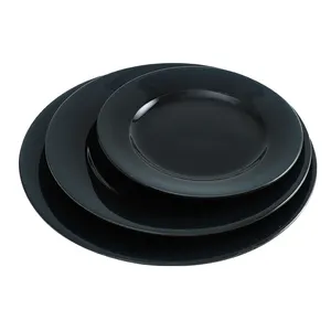 圆形瓷盘，深色餐盘陶瓷餐具