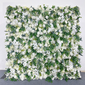 Mur de fleurs artificielles en tissu enroulable Rose Rouge, Décoration de fond mural de fleurs artificielles, Mur de fleurs rouges avec feuilles vertes - Product Image 2