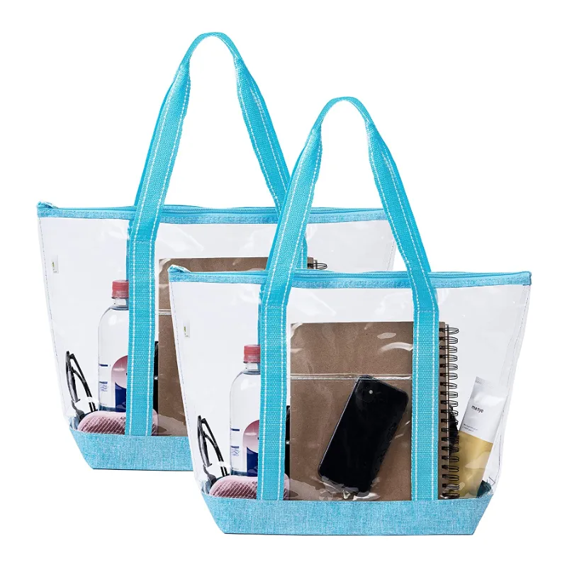 2 Packs şeffaf torba şeffaf vinil PVC Tote stadyum açık plaj havuzu (2 mavi Set) özel Pvc el çantası