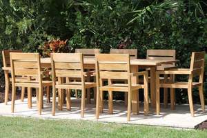 Table de salle à manger extensible Factory Garden avec chaises empilables, en teck massif, ensemble de meubles de salle à manger d'extérieur - Product Image 6