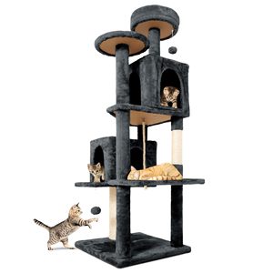 Luxury Wooden Minimalist <strong>Cat</strong> <strong>Tree</strong> with Plush <strong>Cat</strong> <strong>Climbing</strong> Frame-Scratch-Resistant <strong>Large</strong> <strong>Cat</strong> House &amp; Tower for All Seasons - Product Image 2