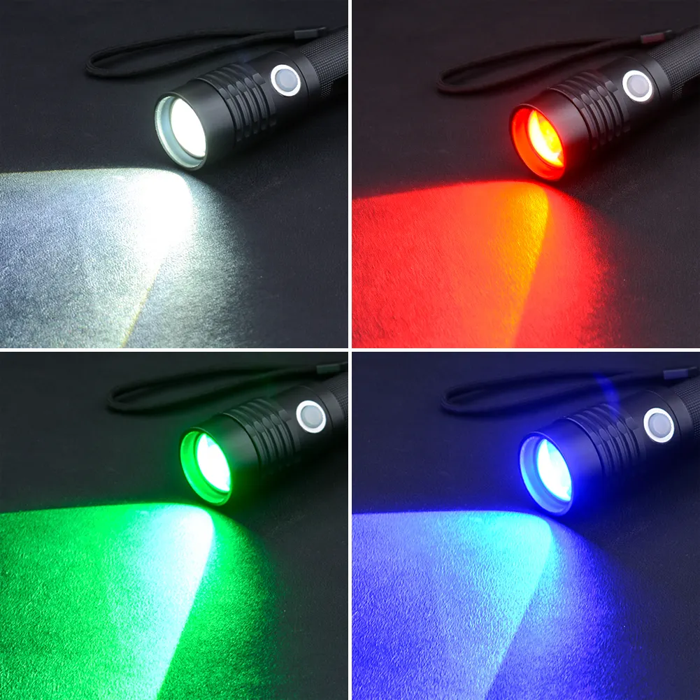4 Farben in 1 Zoom Fokussierung Taschenlampe mit Power Bank