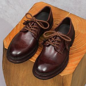 Chaussures en cuir de style anglais rondes marron pour hommes, à lacets, en cuir véritable de haute qualité, chaussures décontractées pour hommes - Product Image 1