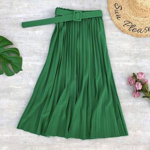 Female Faldas Korean Vintage Women's <strong>Skirt</strong> Belt Casual Fashion Midi Long <strong>Pleated</strong> <strong>Skirts</strong> Ladies <strong>Black</strong> High Waist Plain <strong>SKirt</strong> - Product Image 4
