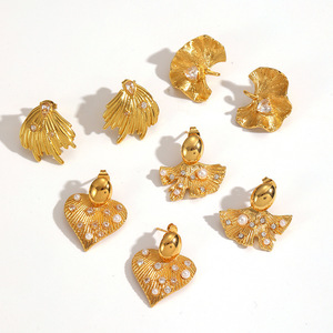 ต่างหูแฟชั่นรูปใบไม้ ดีไซน์พัดระบายรูปหัวใจ ชุบทอง 18k ทำจากสแตนเลสสตีล เหมาะสำหรับงานปาร์ตี้ - Product Image 4