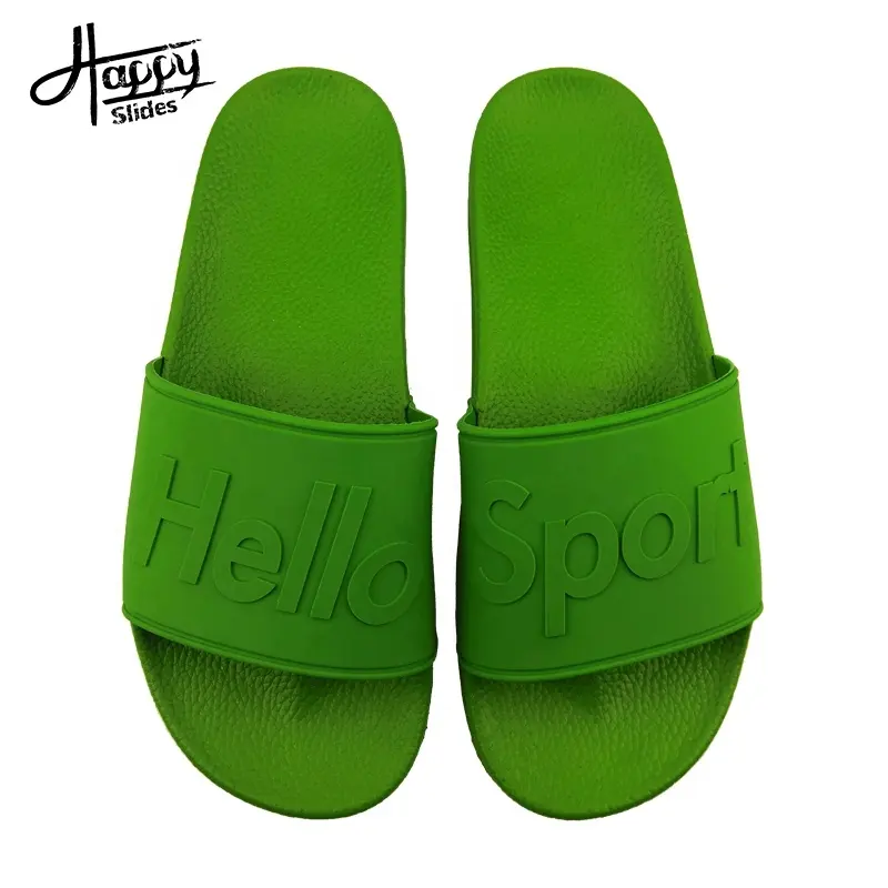 Sandales personnalisées Happyslides, nouvelles sandales à glissière en caoutchouc à la mode pour hommes, sandales vertes confortables en PVC pour hommes