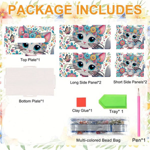 Kit Pittura Diamante 5D Fai da Te con Scatola Portafazzoletti, Motivo Gatto Carino, Set Completo di Strass per Decorazioni Casa, Ufficio e Stanza - Product Image 6