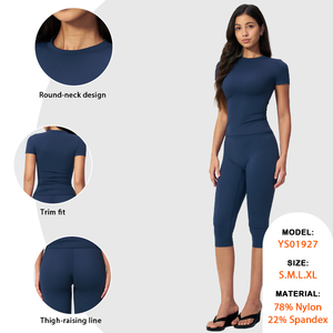 Ensemble de yoga pour femme, coupe ajustée, séchage rapide, haut à col rond, pantalon taille haute sans ligne de dénudation visible - Product Image 2