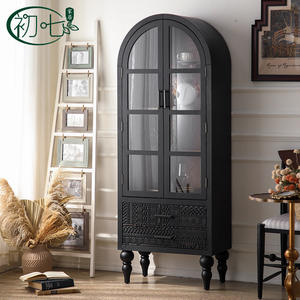 Black Arched Glass Door Cabinet With <b>Storage</b> Living Room Cabinet - Product Image 1