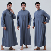 Qamis Homme Couleur Unie à Manches Longues, Robe Islamique Arabe du Qatar, Kandura Traditionnelle pour la Prière de l'Aïd et le Quotidien