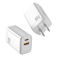 Chargeur mural GaN 65W avec prise US EU UK |   Adaptateur secteur de voyage à charge rapide double port USB-A et USB-C PD65W
