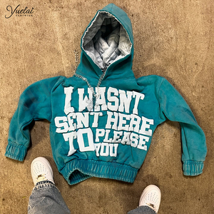 Felpa con Cappuccio Personalizzata con Stampa a Rilievo 500 Gsm Lavaggio Acido Vintage di Alta Qualità con Orlo Elastico Produttori <span class=keywords><strong>Abbigliamento</strong></span> Streetwear - Product Image 4