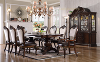 Ensemble de salle à manger en bois de style traditionnel européen, un plateau en bois avec 8 chaises en bois massif et tissu, couleur personnalisée