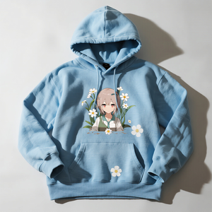 Sudaderas con capucha de lavado ácido personalizadas en marrón y azul bebé <span class=keywords><strong>Sudadera</strong></span> con <span class=keywords><strong>anime</strong></span> y patrones de flores Sudaderas con capucha para hombres - Product Image 2