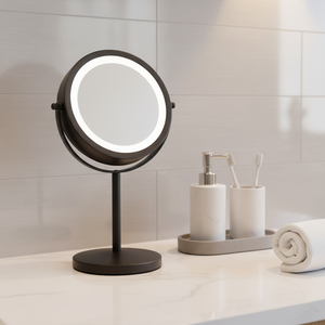 Miroir <span class=keywords><strong>de</strong></span> Coiffeuse Portable pour <span class=keywords><strong>Femme</strong></span> avec Logo Personnalisé, Éclairage LED, Double Face, Grossissement 3x/5x, Cadre en Alliage <span class=keywords><strong>de</strong></span> Luxe, pour Maquillage sur Table - Product Image 1