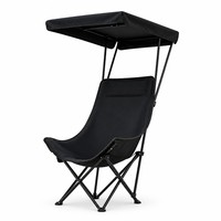 Chaise de camping pliable avec auvent pare-soleil, chaise à dossier haut avec appui-tête, chaise d'extérieur portable pour la plage et la pêche