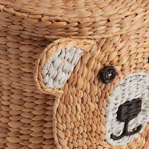 Cheerful Puppy Storage Basket With Lid Natural Water Hyacinth Basket Woven <b>Baby</b> <b>Hamper</b> Handmade Basket for Nursery Decor - Product Image 3
