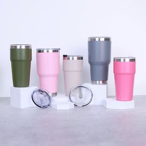 แก้วกาแฟแบบพกพาเคลือบผง ขนาด 20 ออนซ์/30 ออนซ์ สแตนเลสสตีลสุญญากาศสองชั้น เก็บอุณหภูมิ ขายดีที่สุด ขายส่ง - Product Image 1