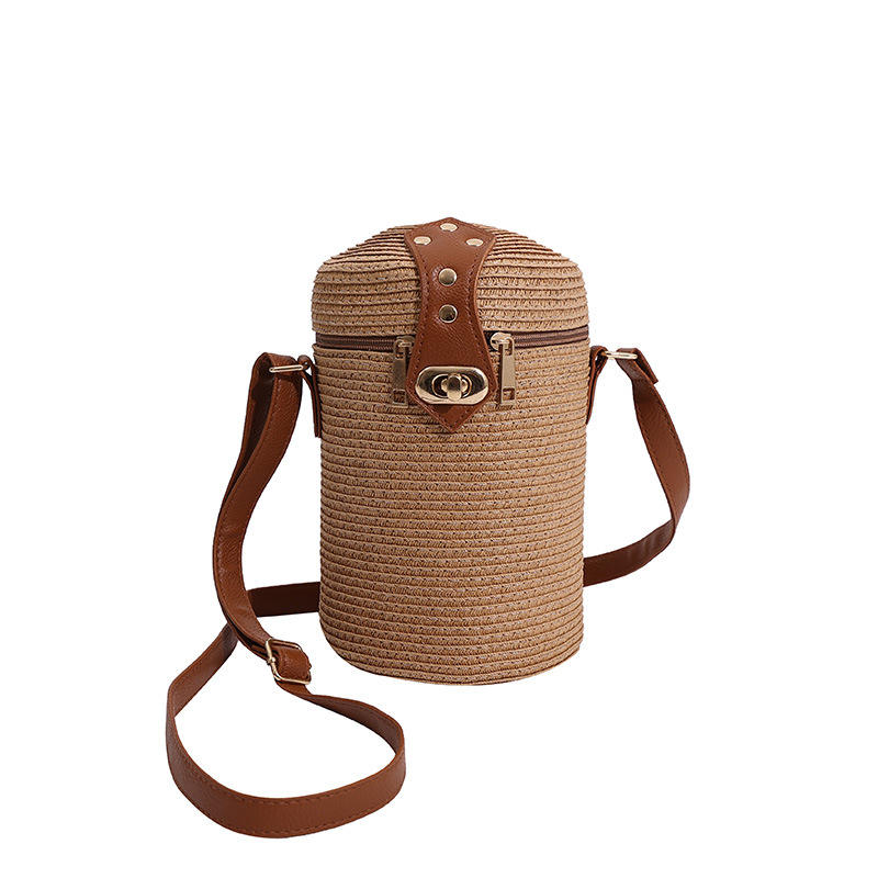 Summer Vintage Stylish Beach Woven Straw Bucket Bag Fashion Women