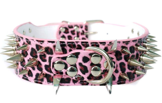 silver spikes leopard pink