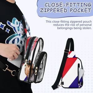 กระเป๋าคาดลำตัวแบบใสลายทาง PVC สำหรับกิจกรรมกีฬา  กระเป๋าสะพายข้างขนาดเล็กแบบมีซิป  กระเป๋าผู้ชายสำหรับใช้ในชีวิตประจำวัน - Product Image 4
