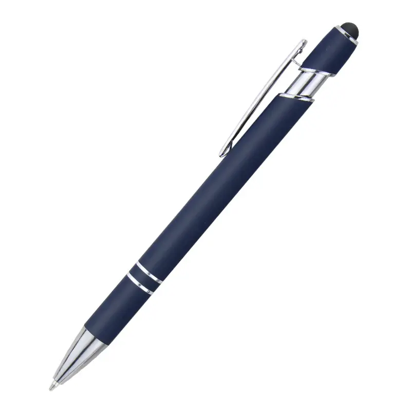 Universal Soft Touch Coated Custom Logo Metal Ballpoint Pen With Stylus Tip