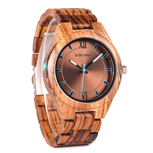 売れ筋高級ブラウンゼブラウッドパターンメンズクォーツウォッチOEMリアルレザー/木製バンド日本ムーブメント工場ファッション - Product Image 2
