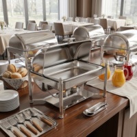 Ensemble de réchauds de luxe à couvercle roulant, chauffe-plats commerciaux en acier inoxydable pour buffet avec supports à combustible, équipement de restauration