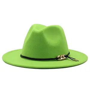 Mannen Vrouwen Wit Fedora Hoed Brede Rand Wolvilt Panama Hoeden Met Gesp Jazz Trilby Cap Zwart/Wit formele Cap Chapeau Femme