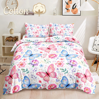 Ensemble de housse de couette en coton 100% à motif floral papillon, 3 pièces, ensemble de literie à imprimé floral coloré, linge de lit en coton doux avec taies d'oreiller
