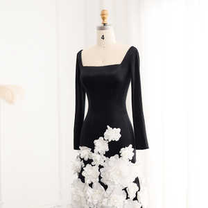 Jancember LSZ248 Unique 3d Flower Velvet <b>Black</b> Evening Prom Dresses for Girls - Product Image 4